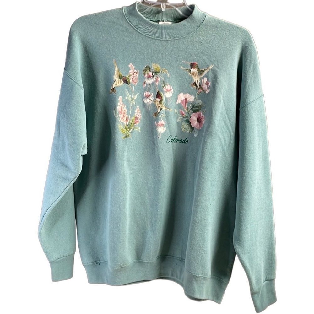 Ladies Hummingbird Floral Colorado Long Sleeve Sweat Shirt Fruit of the Loom XL